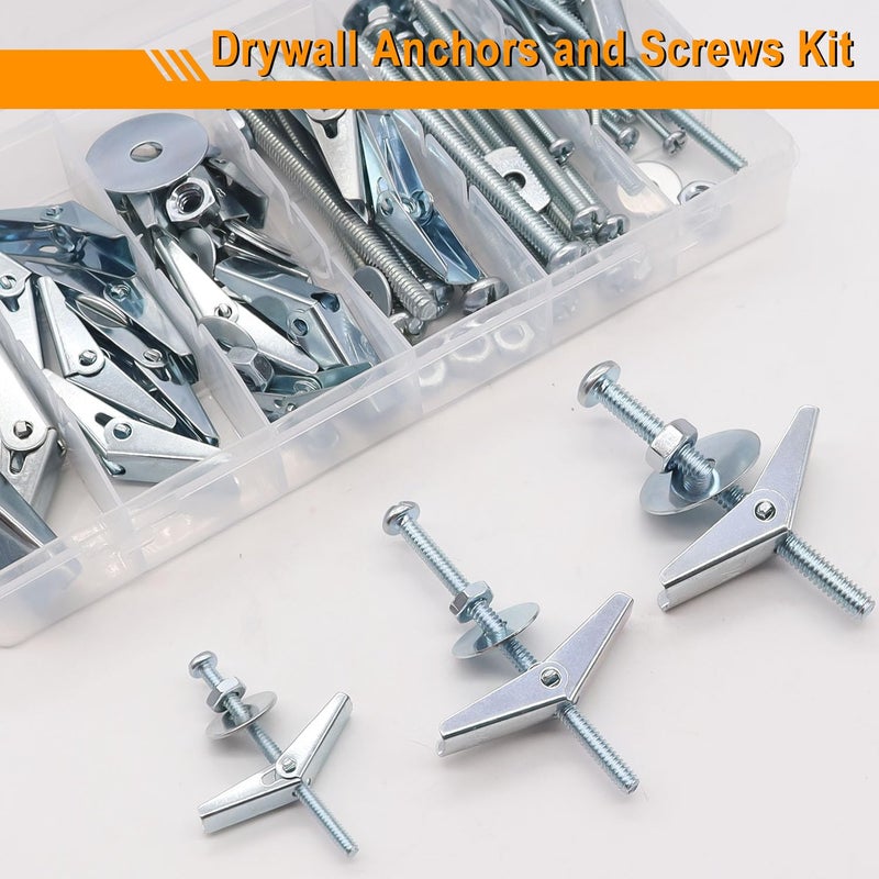 weideer 100Pcs Toggle Bolts 1/8" 3/16" 1/4" Heavy Duty Drywall Anchors and Screws Assortment Set Toggle Bolts and Wing Nut Kit with Nuts washers (25sets) K-136 - Image 4